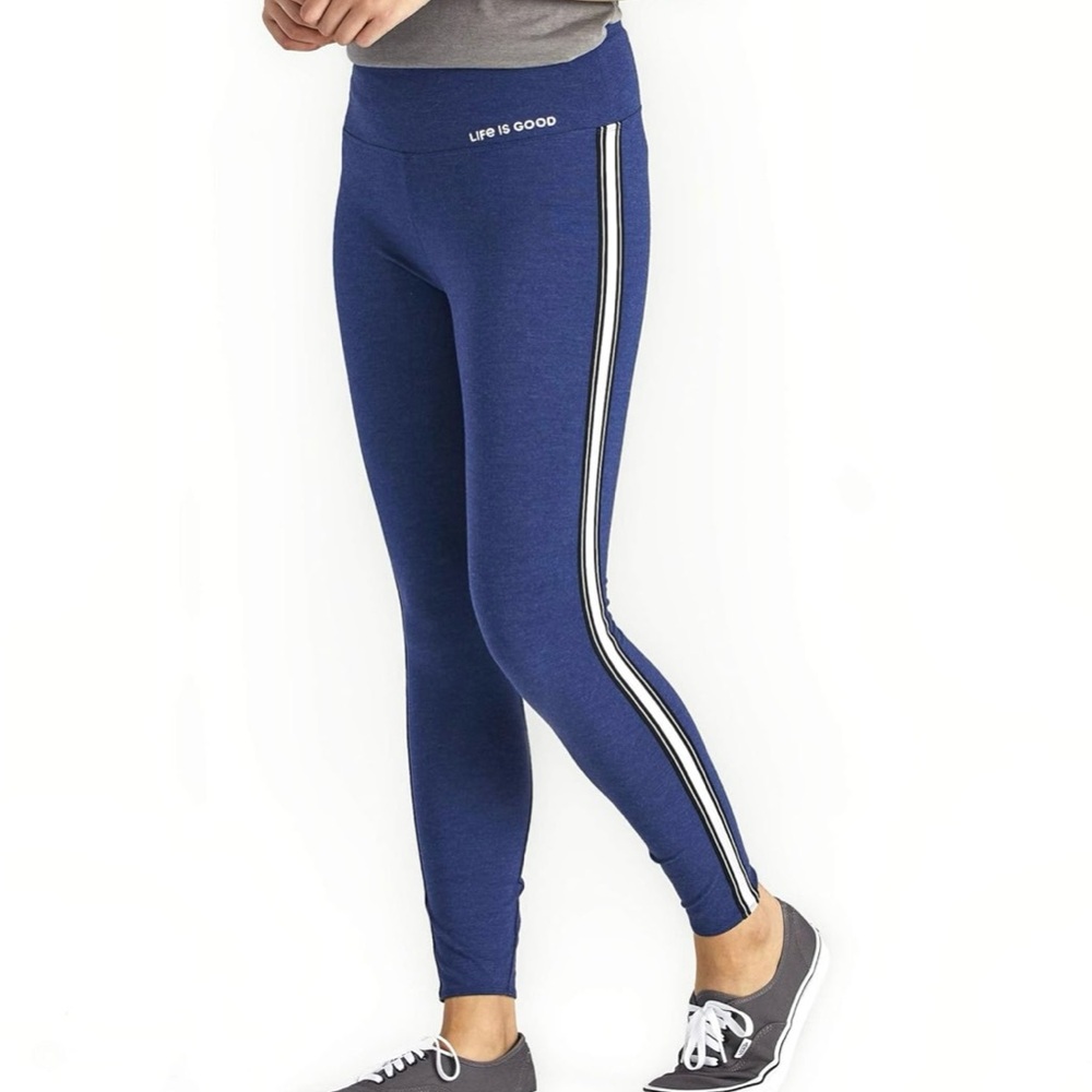 Life Is Good Women’s High Rise Pull On Leggings Dark Blue Size XXL Comfy Stripe